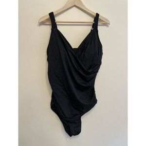 Jantzen One‎ Piece Swimsuit Women Size 18W Black Draped Adjustable Tummy Control